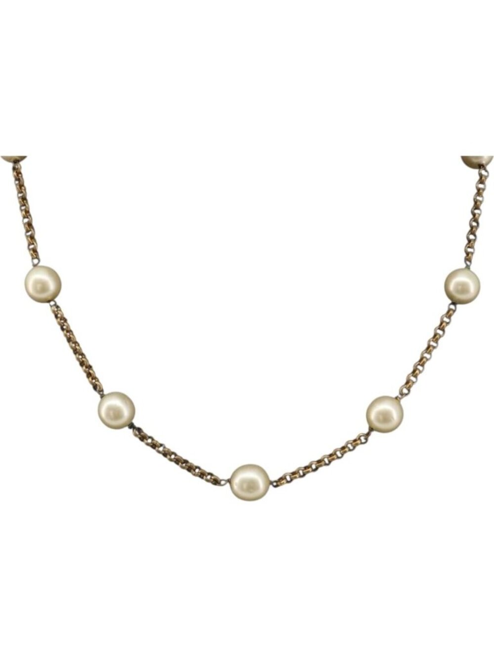 CHANEL Necklace Metal Gold Tone White CC